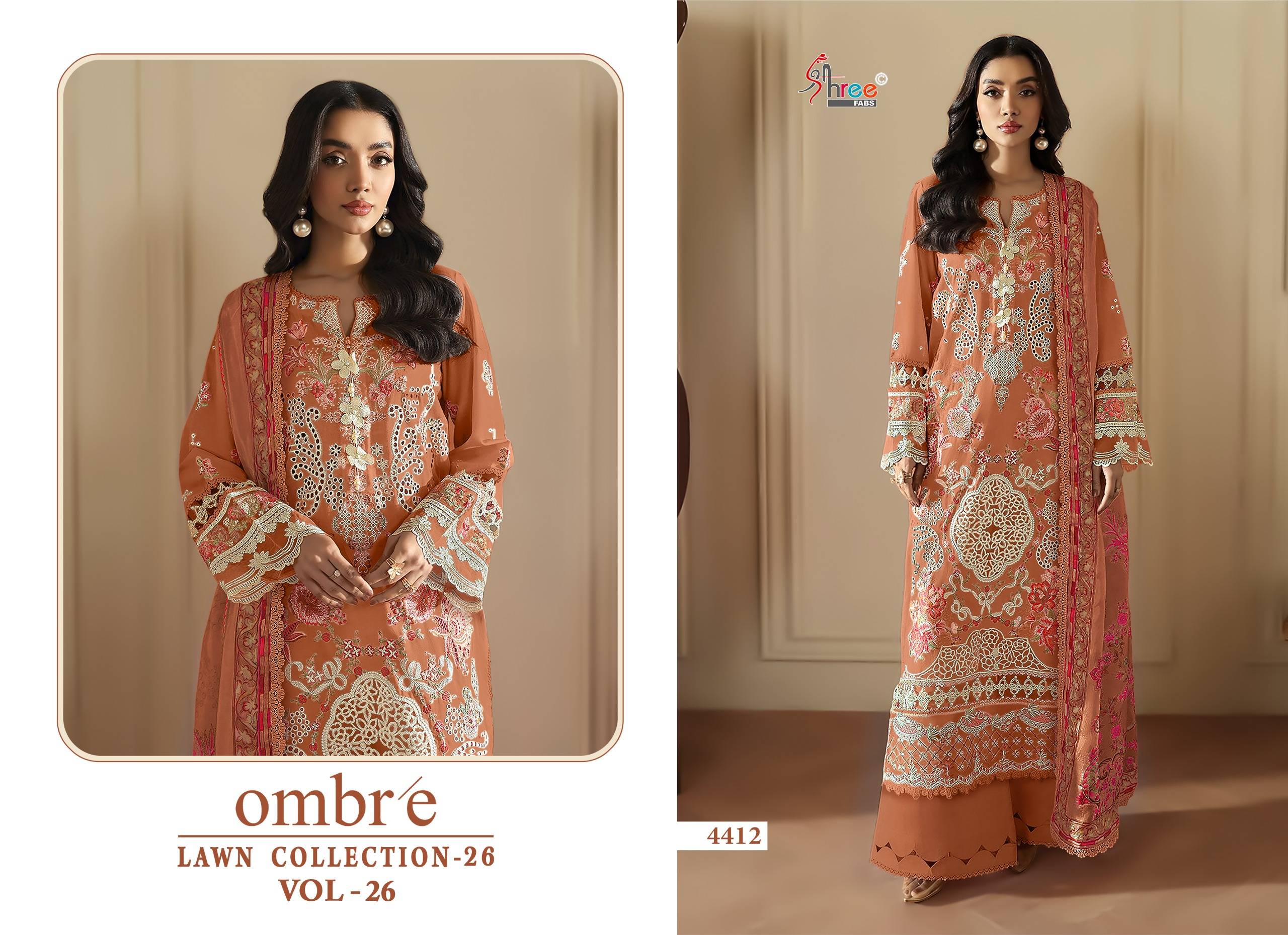OMBRE LAWN COLLECTION VOL-26 by Shree fabs 4411 To 4416 Series Beautiful Pakistani Suits Wear Pure Cotton Dresses At Wholesale Price